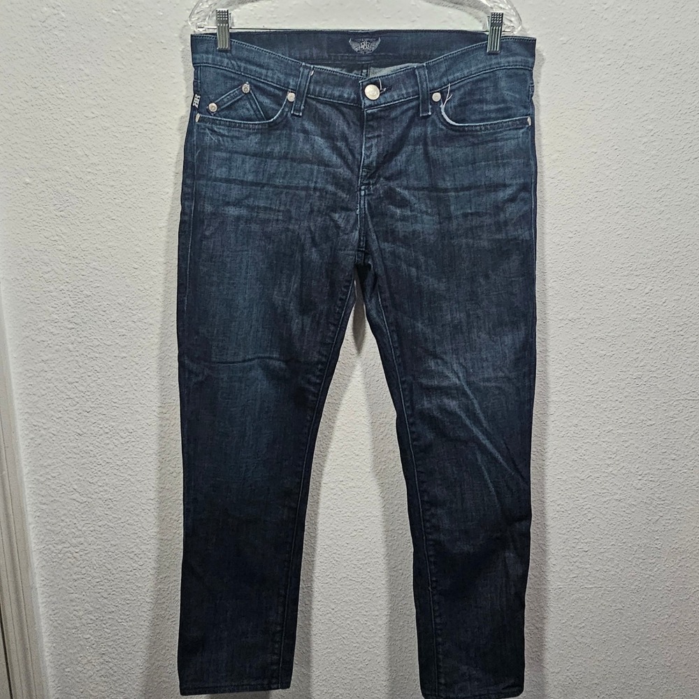 Rock & Republic‎ Berlin Skinny Jeans Dark Wash Blue Logo Embroidery Womens 32